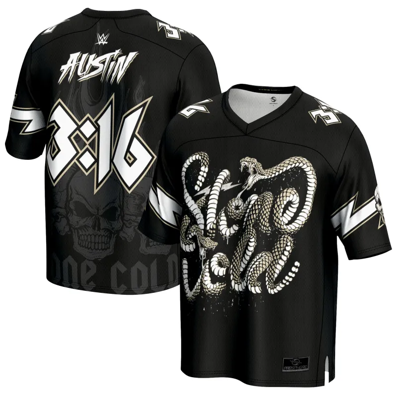 Men's ProSphere Black "Stone Cold" Steve Austin 3:16 Football Jersey sold by WWE