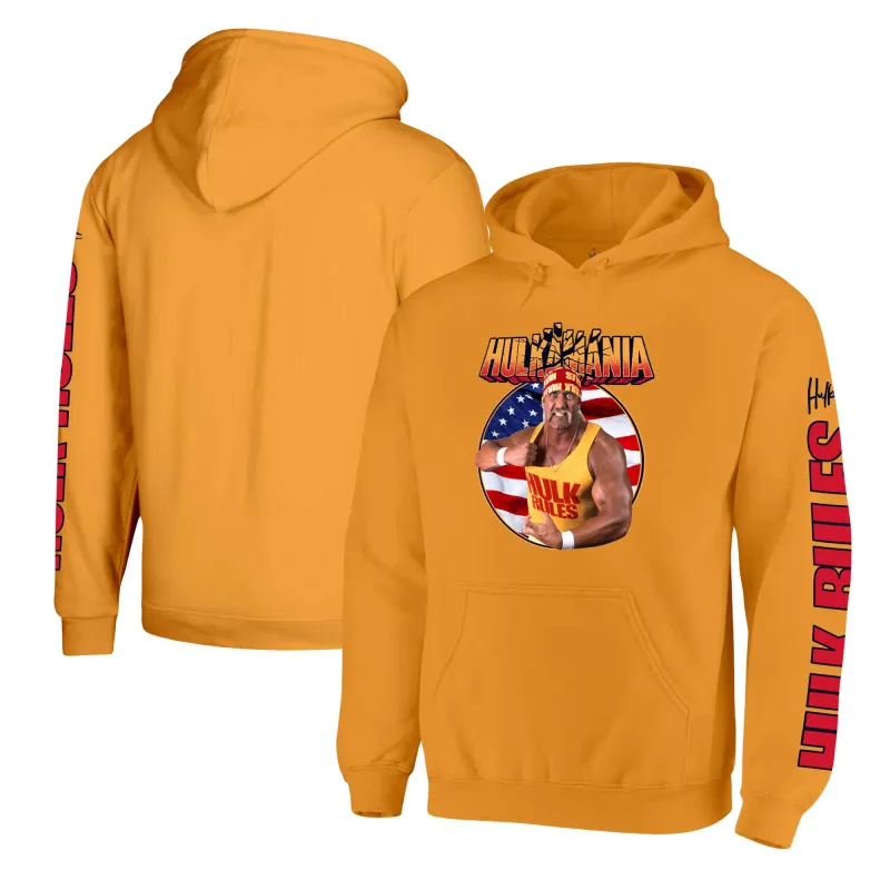 Men's Ripple Junction Gold Hulk Hogan Hulk Rules Fleece Pullover Hoodie sold by WWE