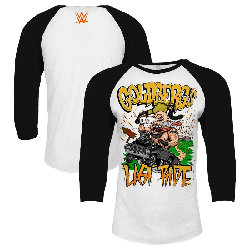 Men's White/Black Goldberg Last Ride Raglan 3/4-Sleeve T-Shirt sold by WWE