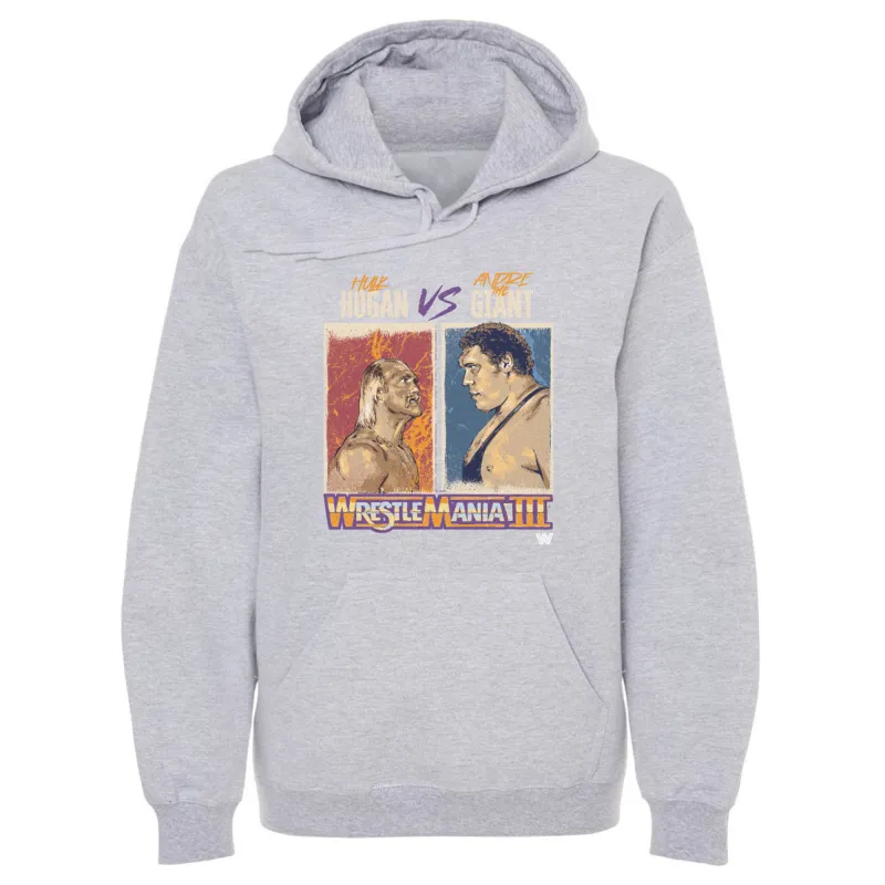 Men's 500 Level  Gray WrestleMania Hulk Hogan Vs. Andre The Giant Pullover Hoodie sold by WWE