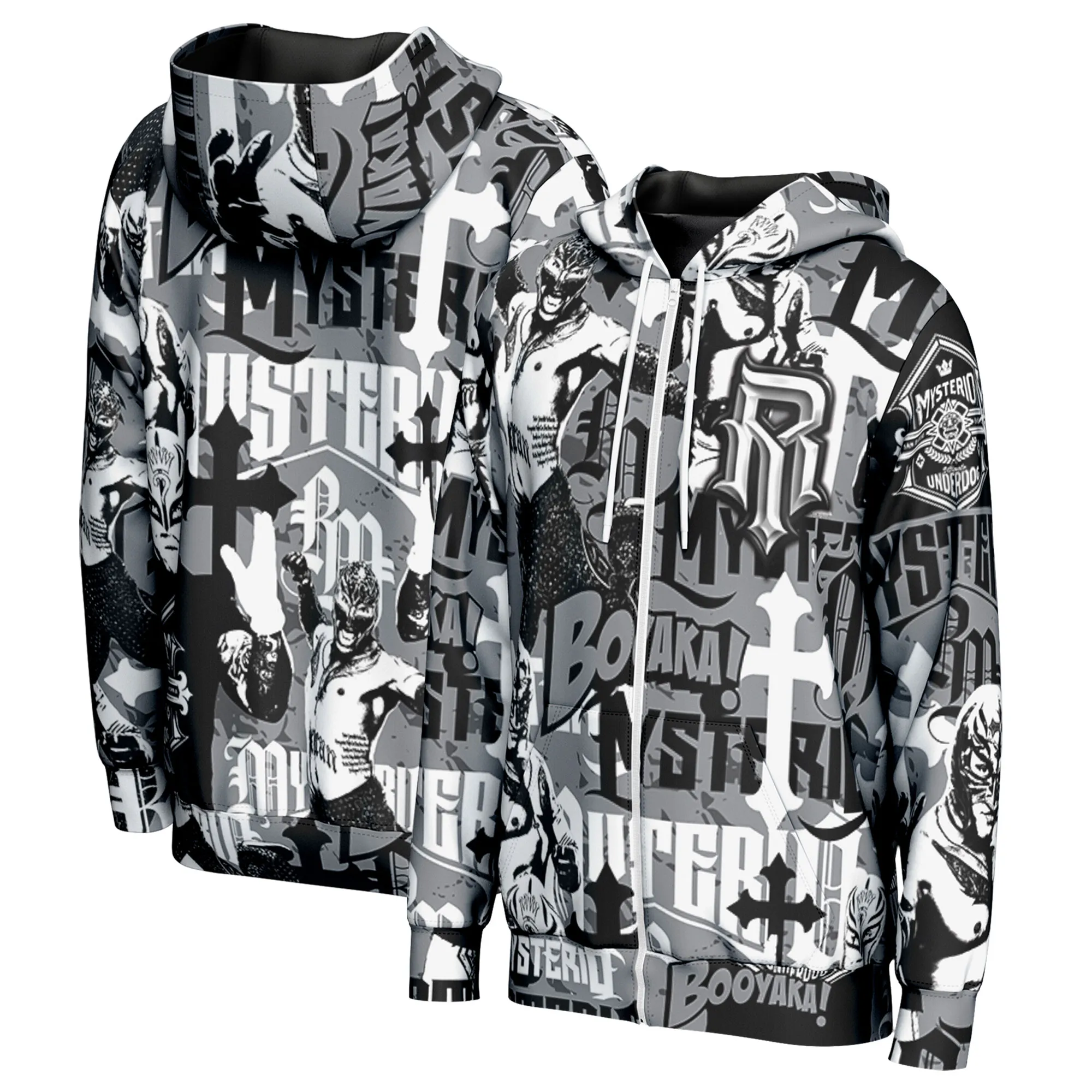 Men's ProSphere Black Rey Mysterio Camo Collage Full-Zip Hoodie sold by WWE