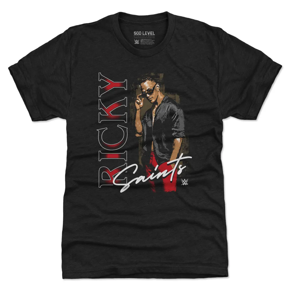 Men's 500 Level Heather Black Ricky Saints Vertical Name Tri-Blend T-Shirt sold by WWE