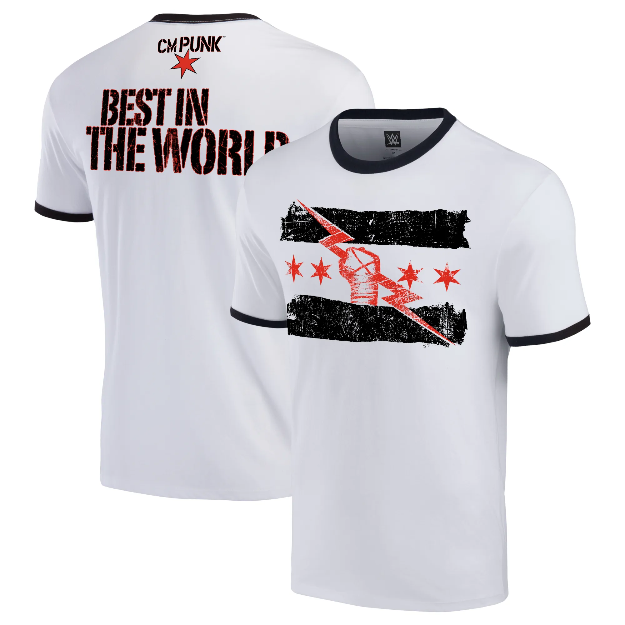 Men's White/Black CM Punk Best In The World Ringer T-Shirt sold by WWE
