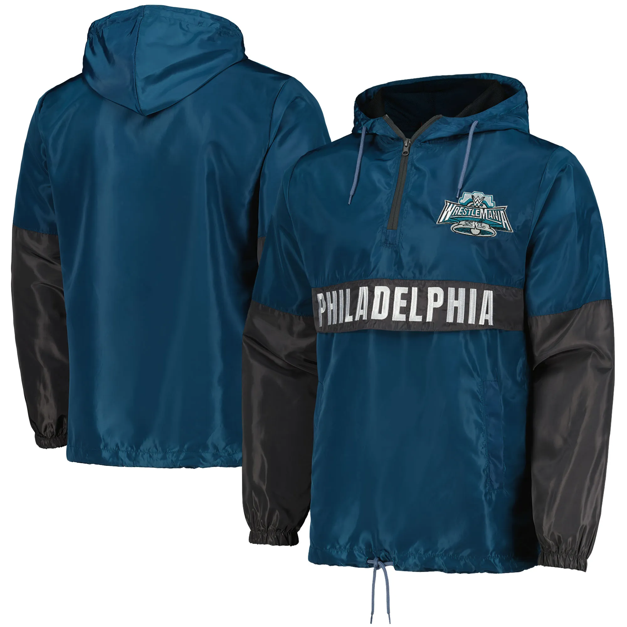 Men's Green/Gray WrestleMania 40 Quarter-Zip Hoodie Windbreaker Jacket sold by WWE