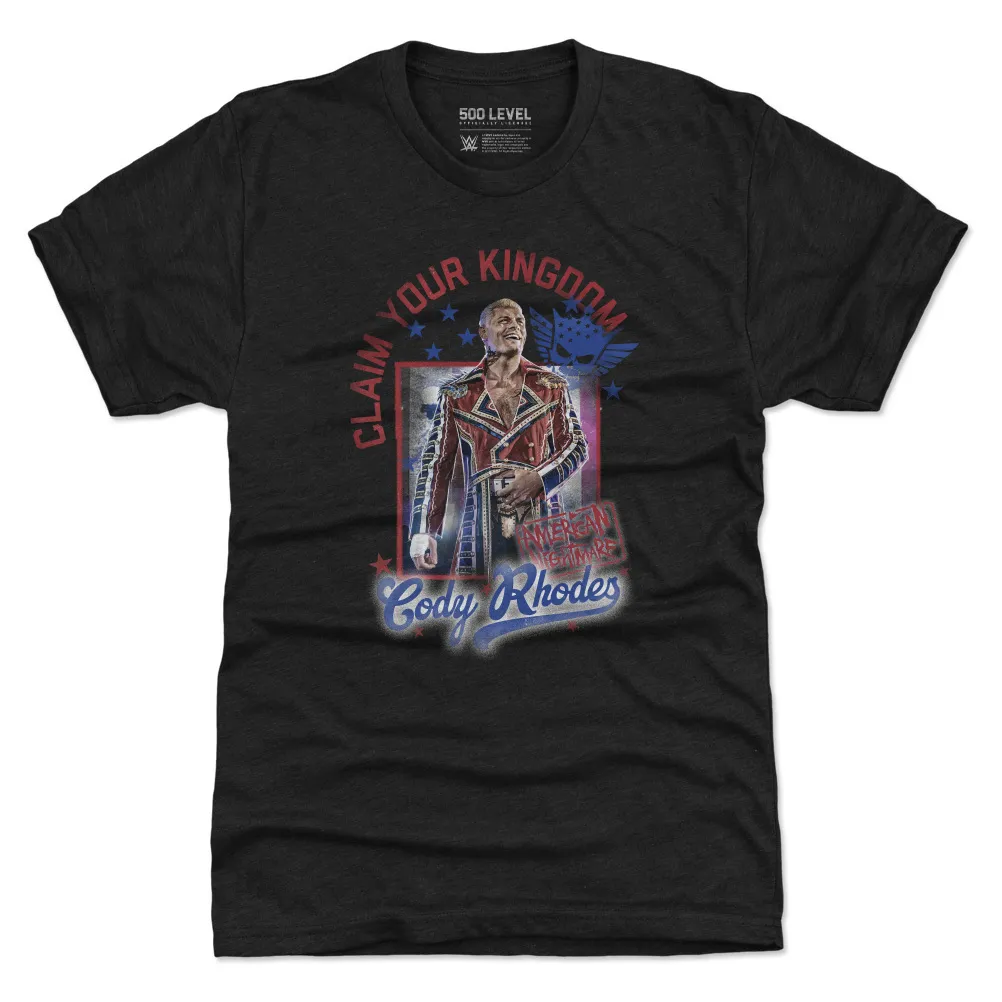 Men's 500 Level Heather Black Cody Rhodes Claim Your Kingdom Tri-Blend T-Shirt sold by WWE