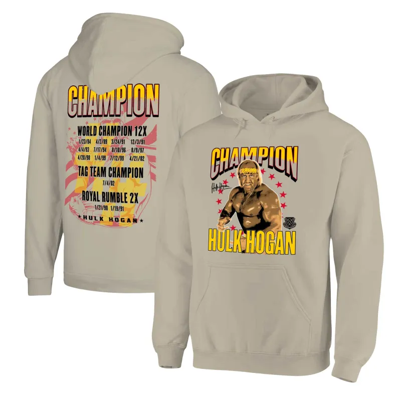 Men's Ripple Junction Natural Hulk Hogan WWE Champion Fleece Pullover Hoodie sold by WWE