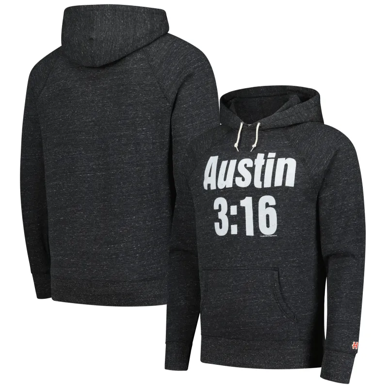 Men's Homage Charcoal "Stone Cold" Steve Austin Austin 3:16 Tri-Blend Raglan Pullover Hoodie sold by WWE