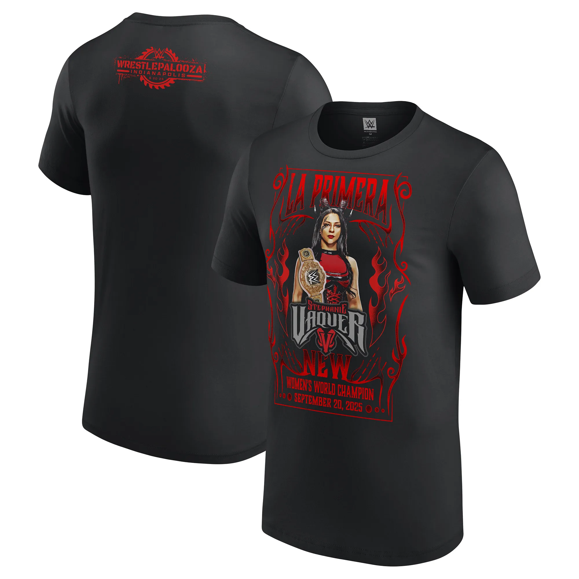 Men's Black Stephanie Vaquer WrestlePalooza 2025 Winner T-Shirt sold by WWE