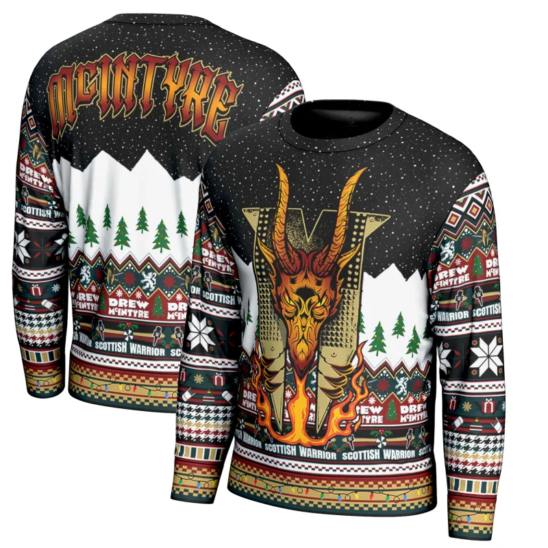 Men's ProSphere Black Drew McIntyre Holiday Sweater sold by WWE