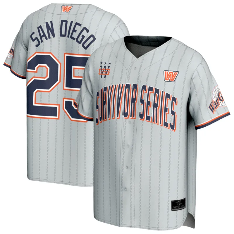 Men's ProSphere Gray Survivor Series 2025 Baseball Jersey sold by WWE