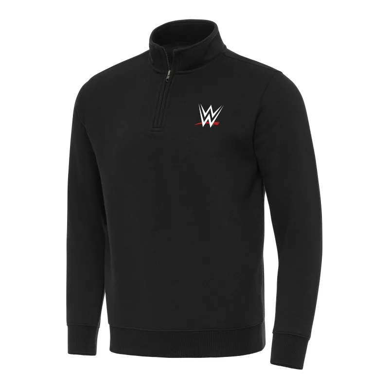Men's Antigua WWE Merchandise Black Victory Quarter-Zip Pullover Top sold by WWE