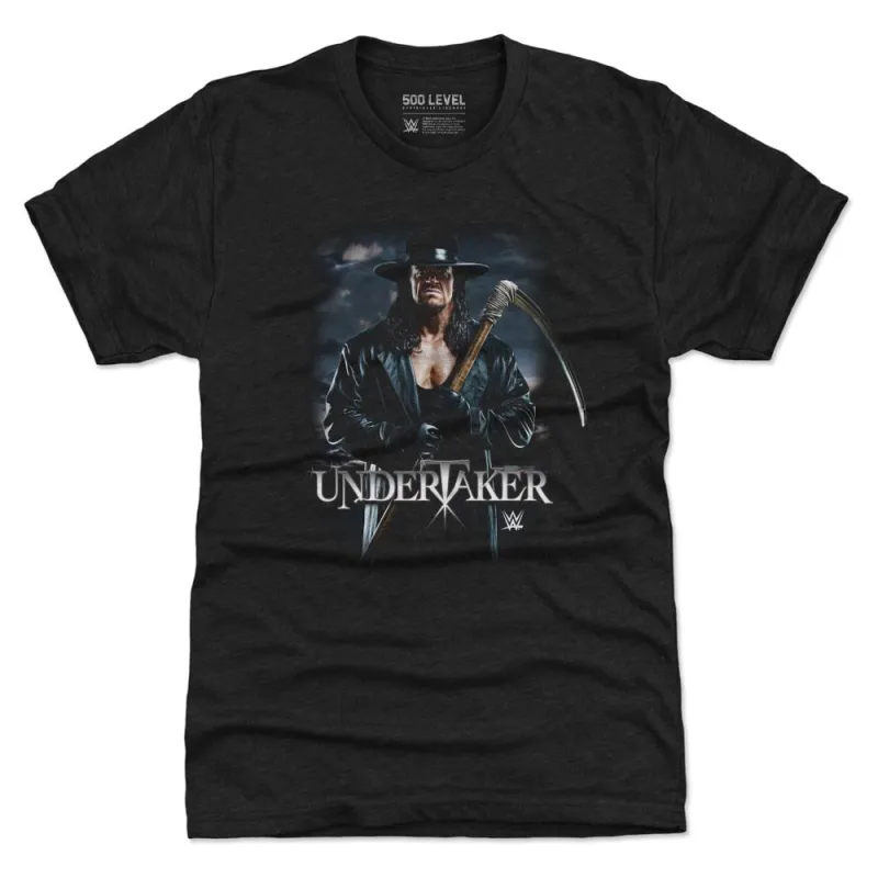 Men's 500 Level Heather Black The Undertaker Scythe Tri-Blend T-Shirt sold by WWE