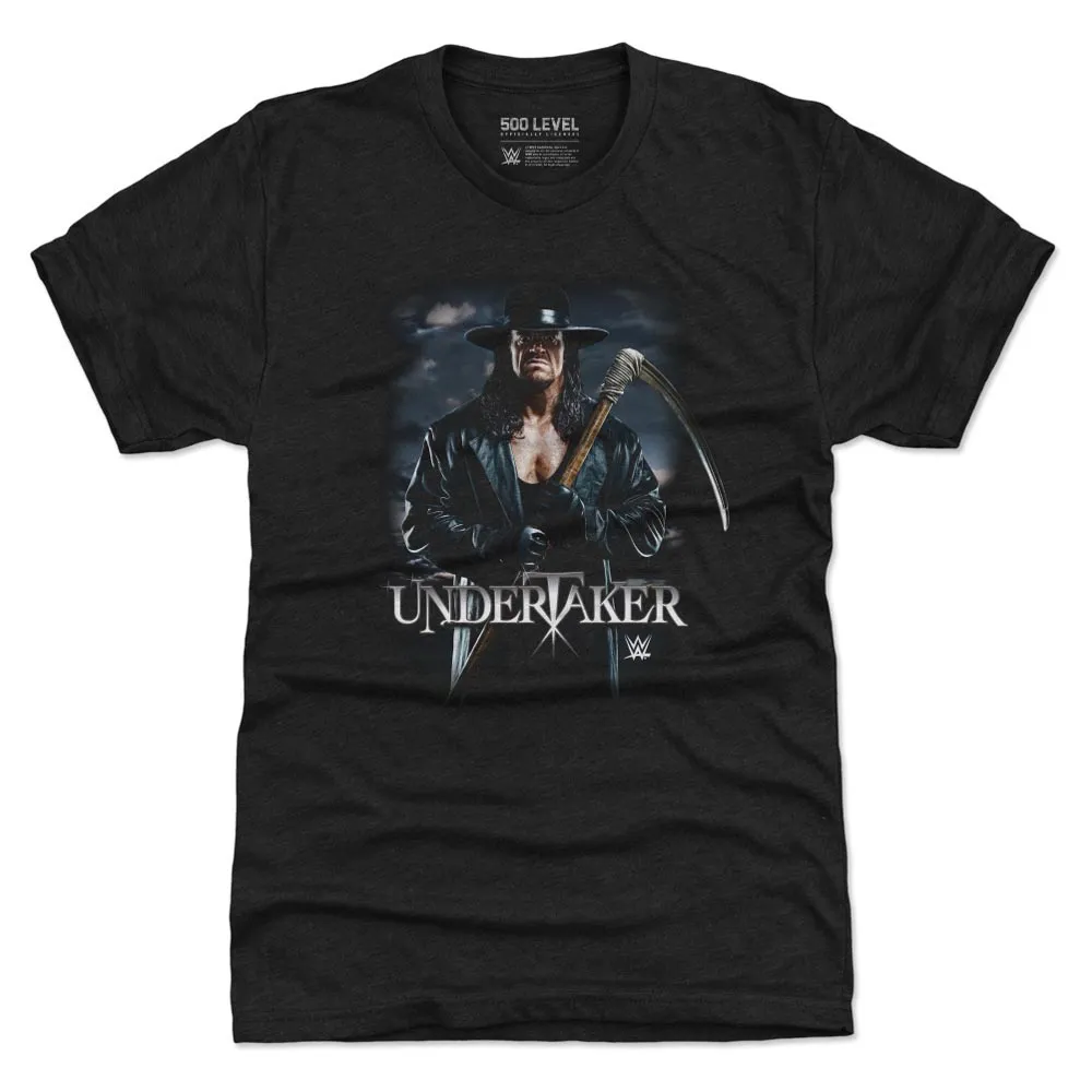 Men's 500 Level Heather Black The Undertaker Scythe Tri-Blend T-Shirt sold by WWE