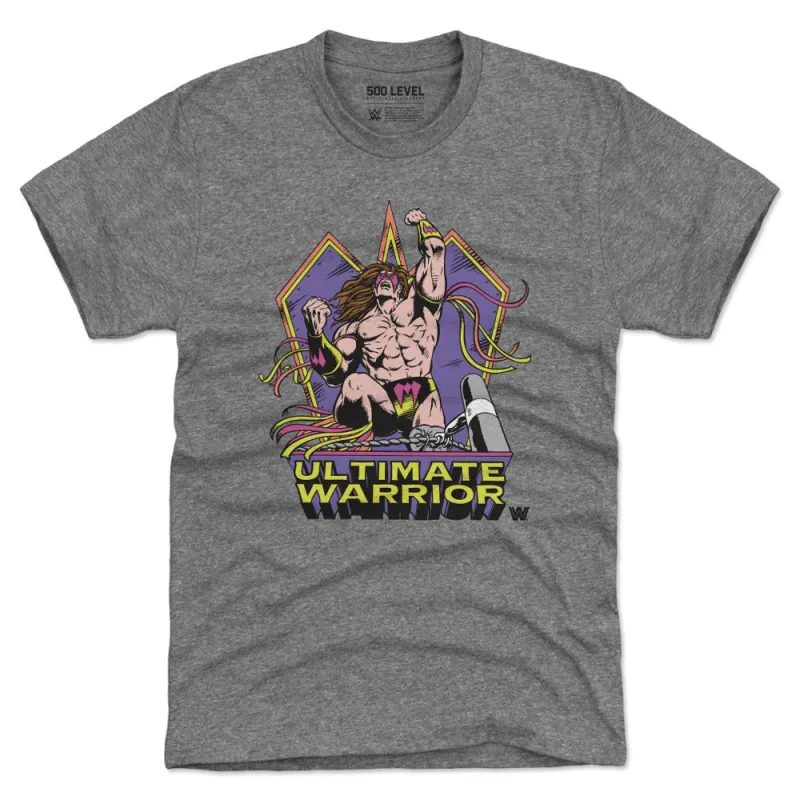 Men's 500 Level Heather Gray The Ultimate Warrior Retro Vector Tri-Blend T-Shirt sold by WWE