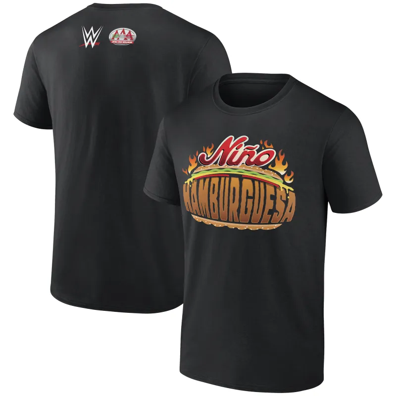 Men's Black Niño Hamburguesa AAA Superstar T-Shirt made by WWE