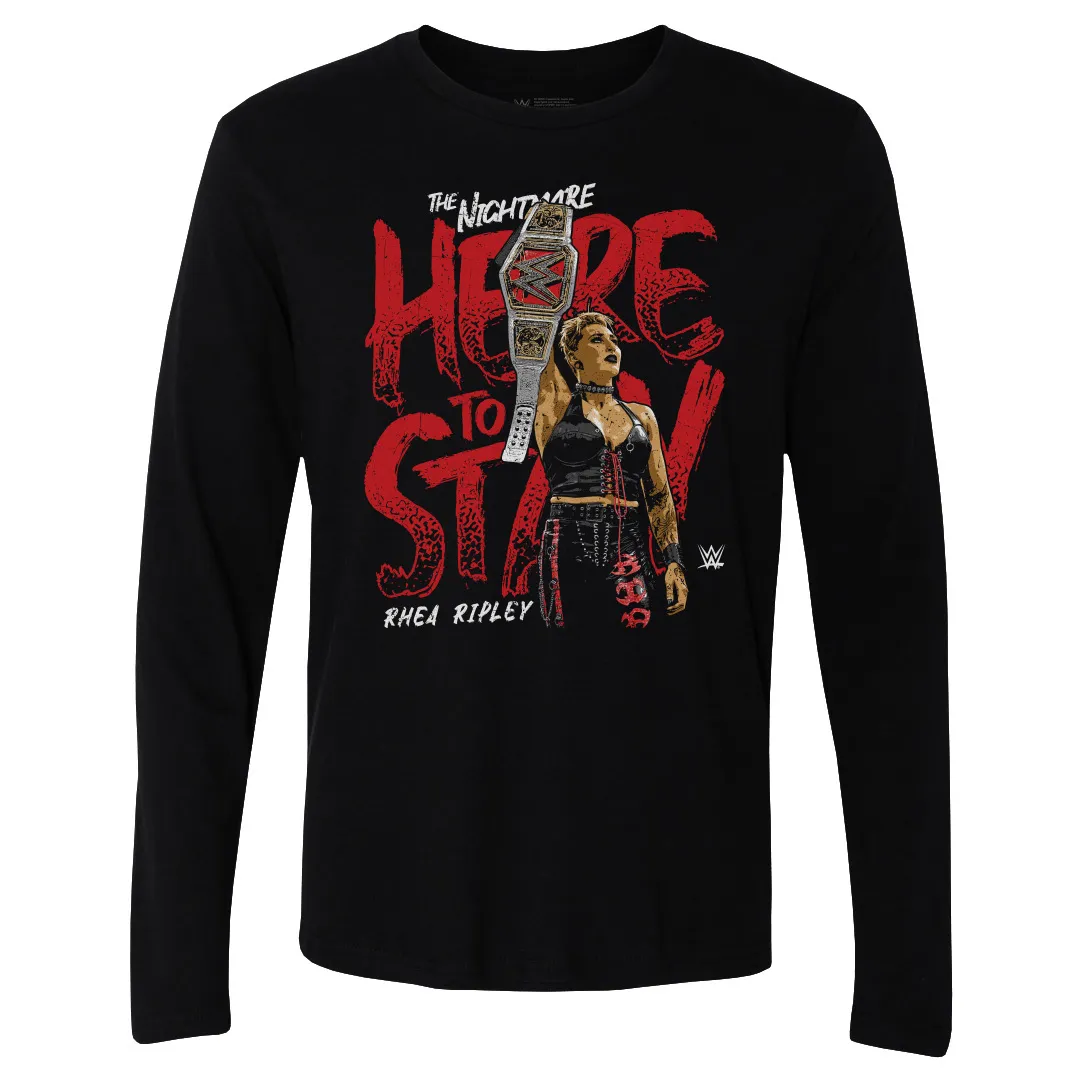 Men's 500 Level Black Rhea Ripley Here To Stay Long Sleeve T-Shirt sold by WWE