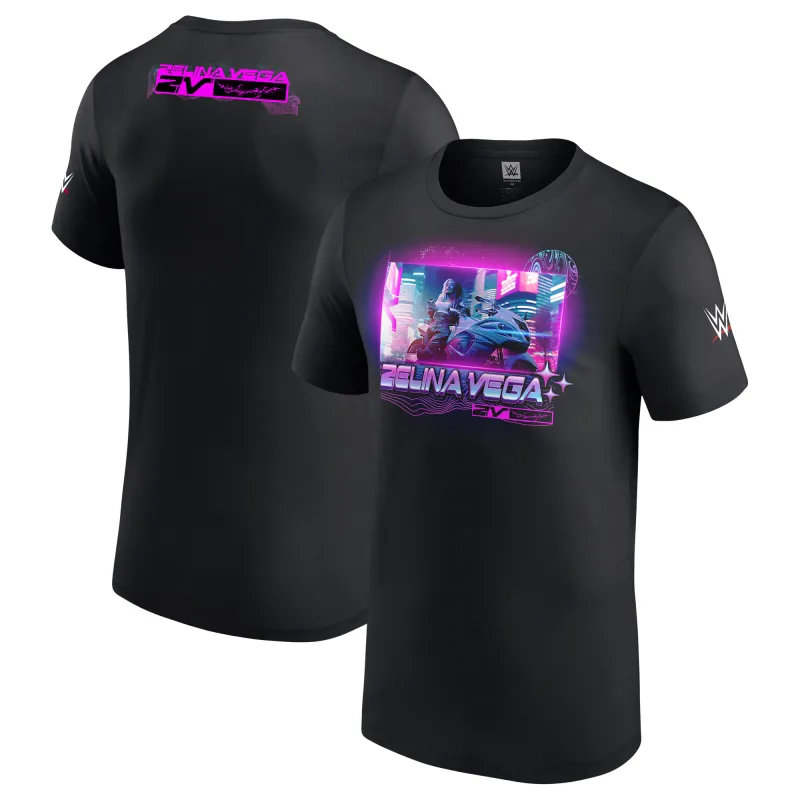 Men's Black Zelina Vega Neon Style T-Shirt sold by WWE