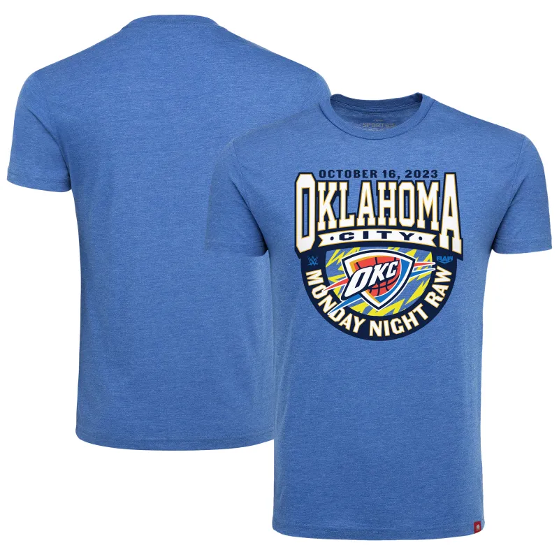 Men's Sportiqe Blue Monday Night RAW x Oklahoma City Thunder Tri-Blend T-Shirt sold by WWE
