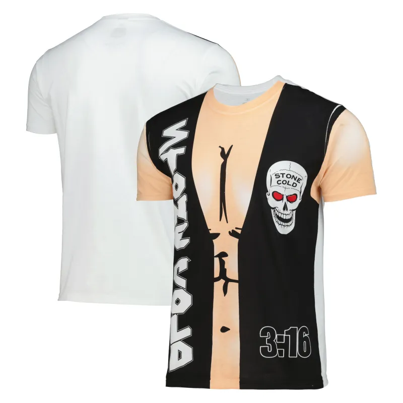 Men's Ripple Junction White "Stone Cold" Steve Austin 1996 Vest Belt Print T-Shirt sold by WWE