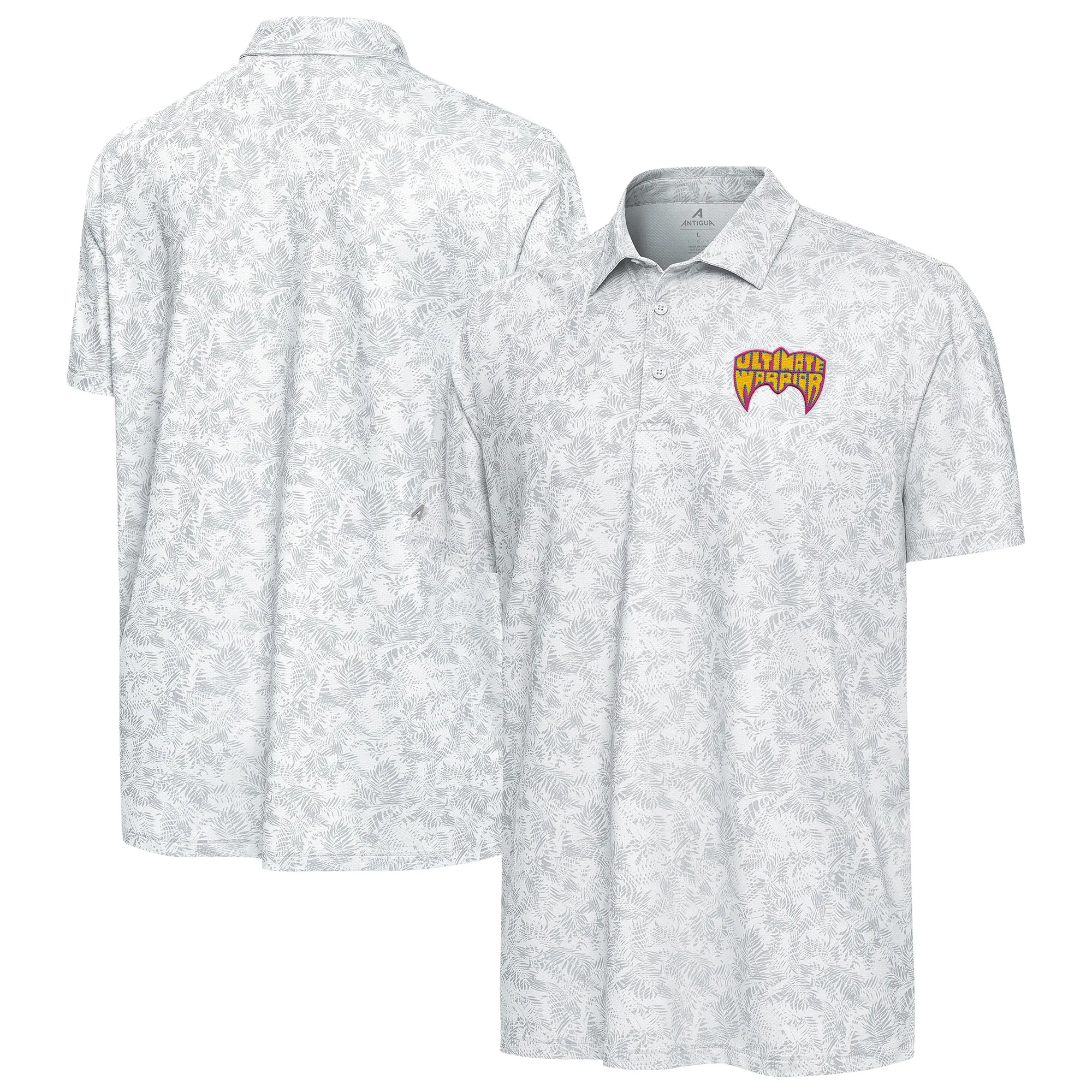 Men's Antigua White The Ultimate Warrior Lush Polo sold by WWE