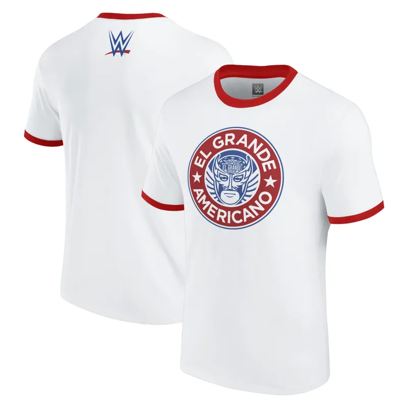 Men's White El Grande Americano Ringer T-Shirt made by WWE