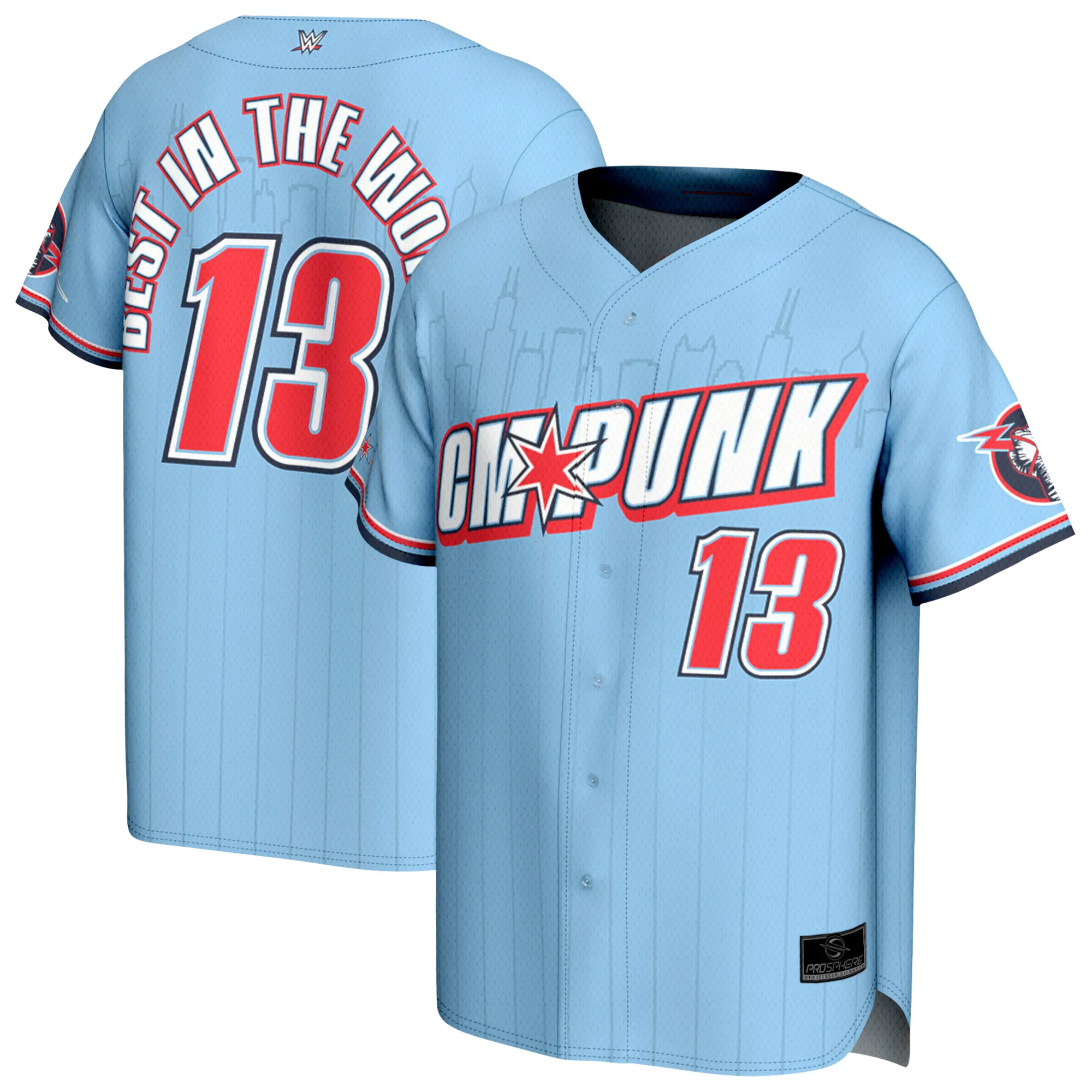 Men's ProSphere Blue CM Punk Chicago Baseball Jersey sold by WWE
