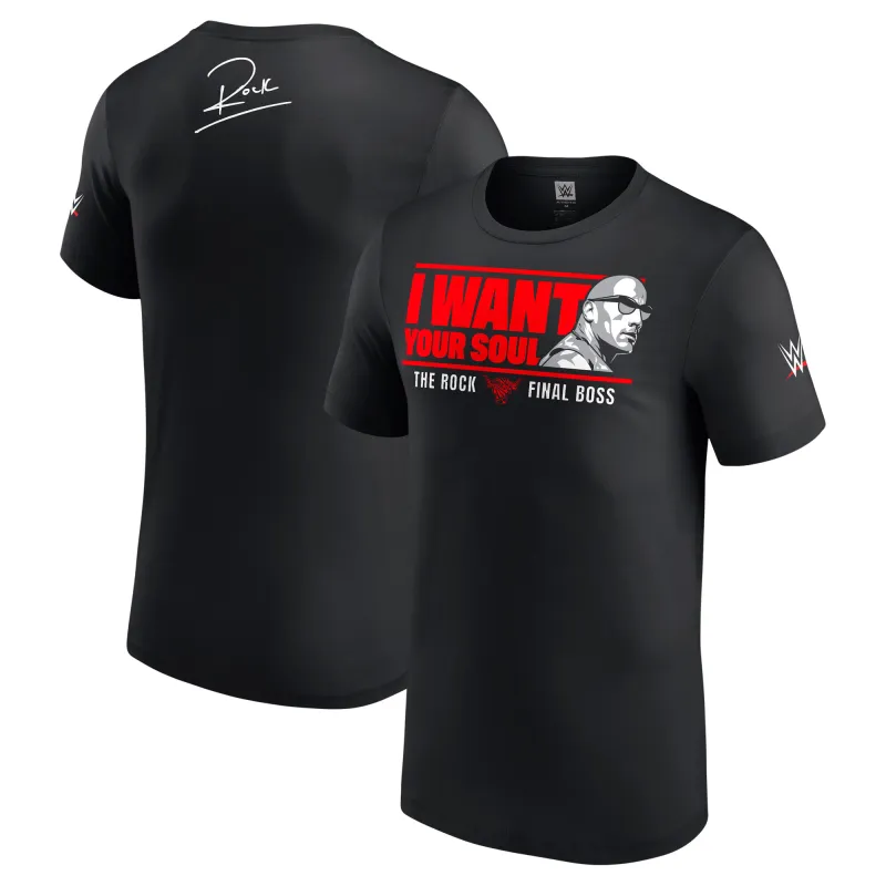 Men's Black The Rock I Want Your Soul T-Shirt sold by WWE