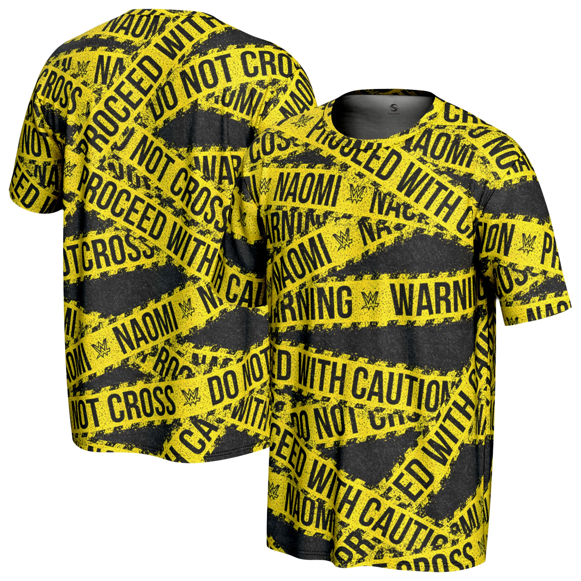 Men's ProSphere Black Naomi Caution Tape Graphic T-Shirt sold by WWE