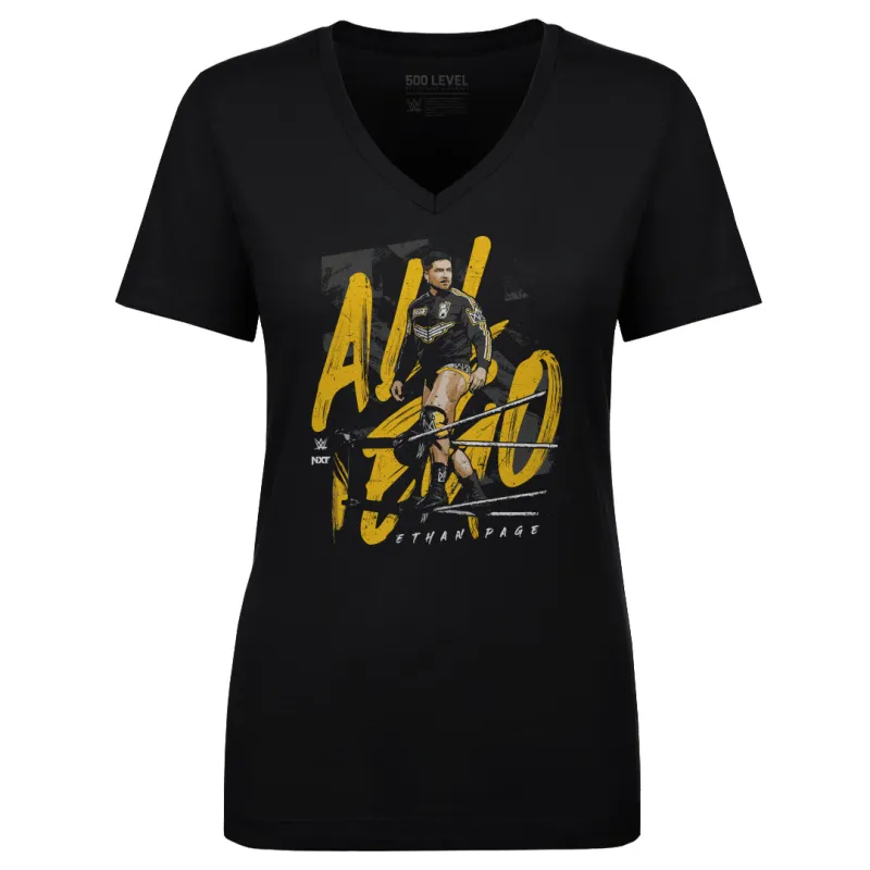 Women's&nbsp;500 Level  Black Ethan Page All Ego V-Neck T-Shirt sold by WWE
