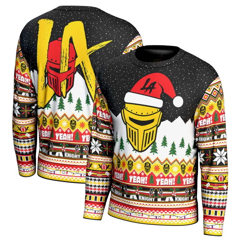 Men's ProSphere Black LA Knight Holiday Sweater sold by WWE