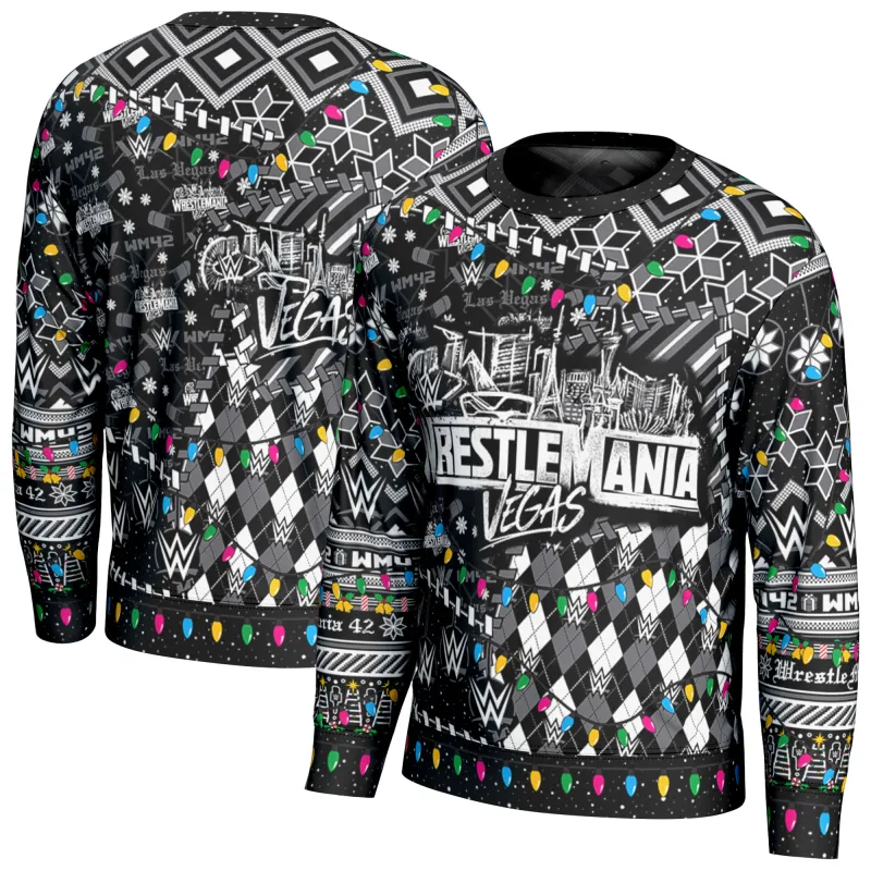 Unisex ProSphere Black WrestleMania 42 Holiday Sweater sold by WWE