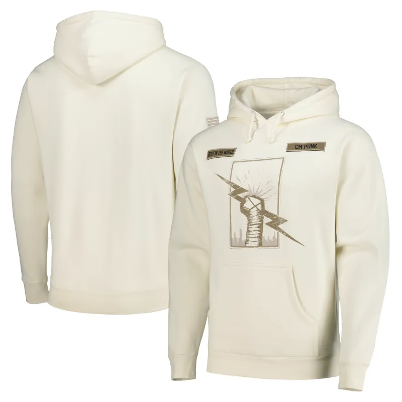 Men's Cream CM Punk Skyline Fist Bone Hoodie sold by WWE