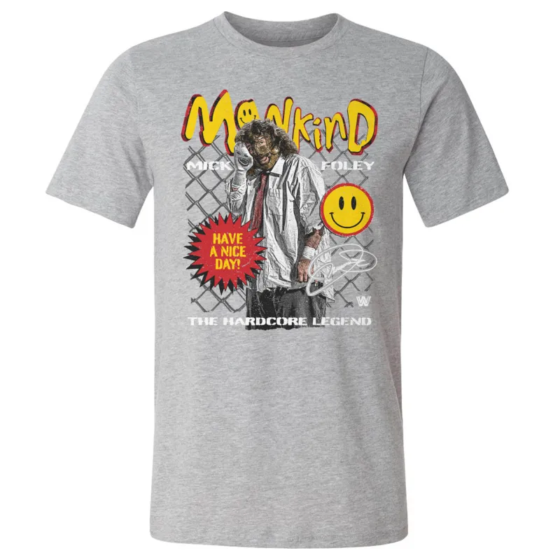 Men's 500 Level  Heather Gray Mick Foley Mankind Have A Nice Day T-Shirt sold by WWE