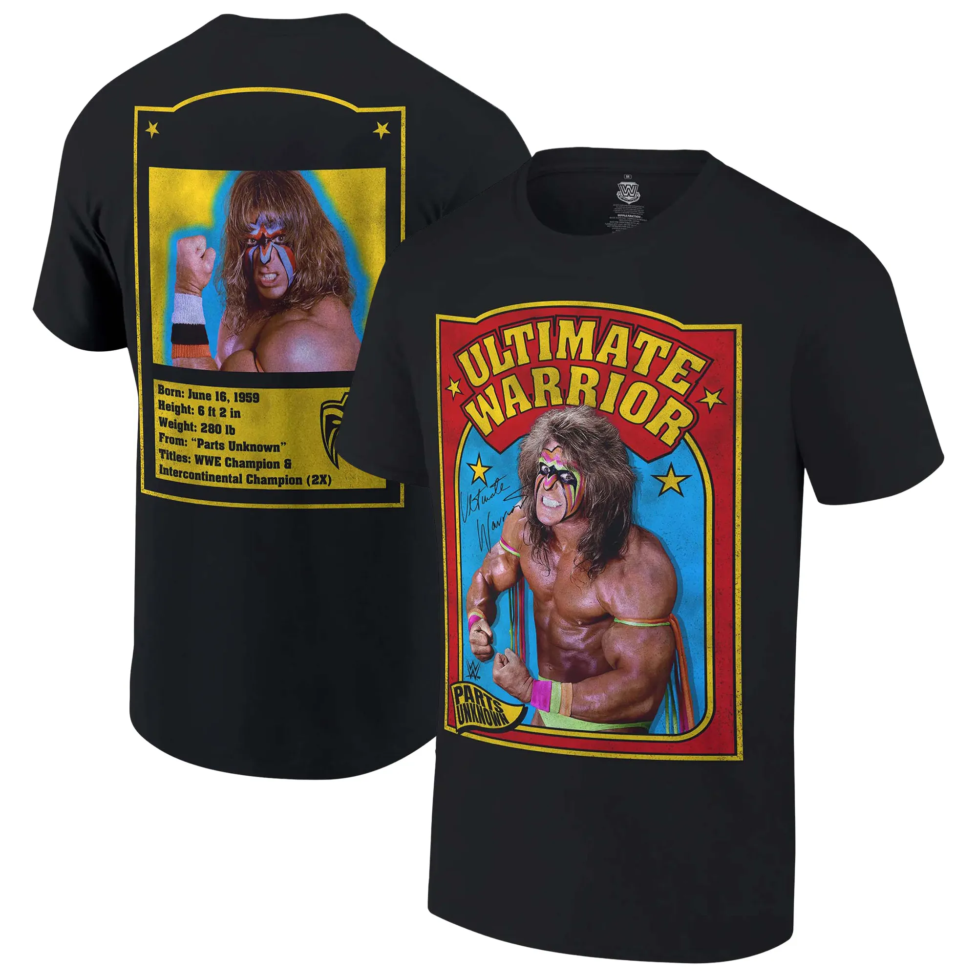 Men's Ripple Junction Black The Ultimate Warrior Retro Sports Card T-Shirt sold by WWE