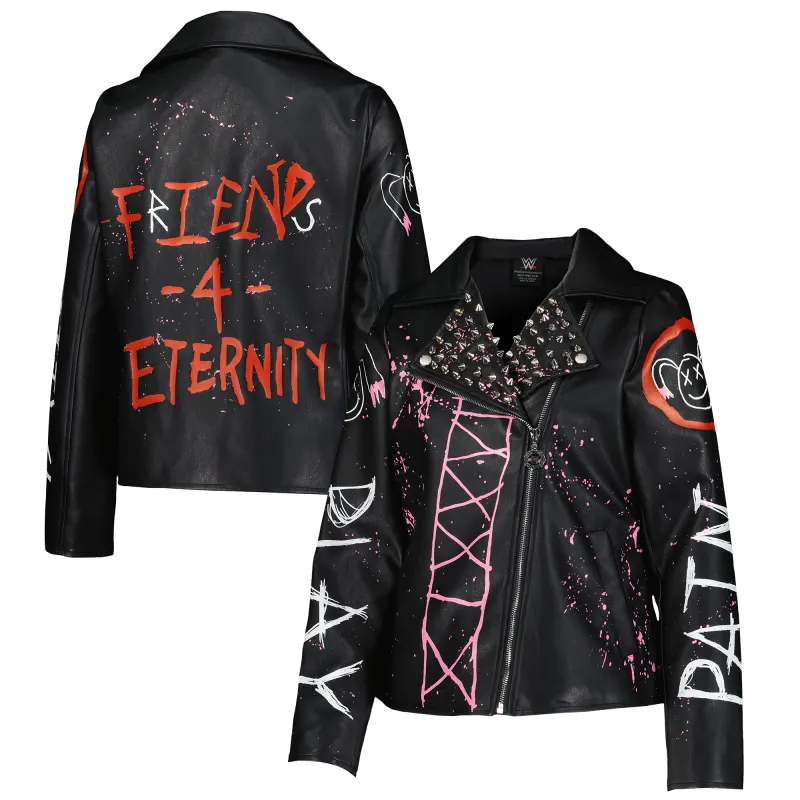 Women's Black Alexa Bliss Friends for Eternity Full-Zip Faux Leather Jacket made by WWE