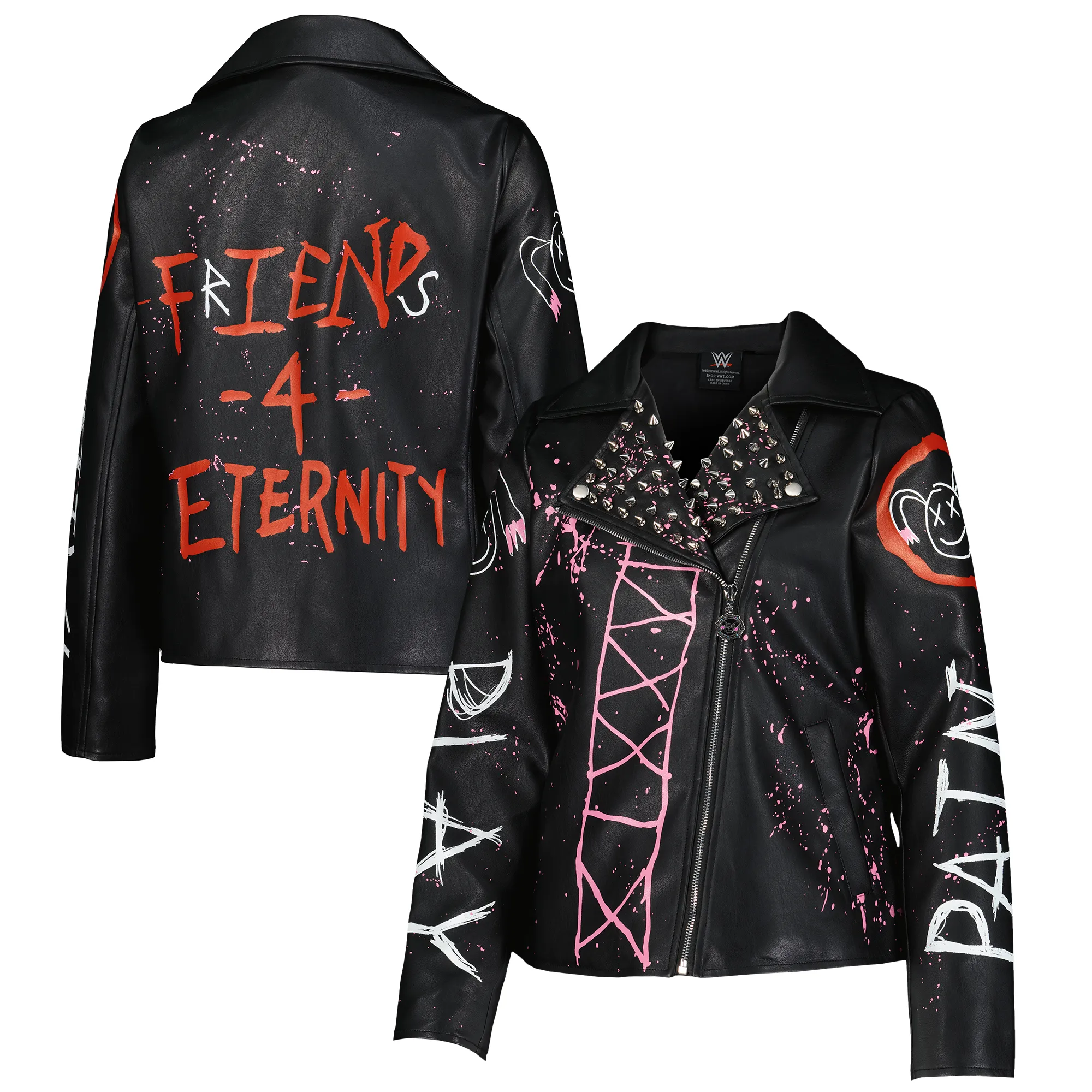 Women's Black Alexa Bliss Friends for Eternity Full-Zip Faux Leather Jacket sold by WWE
