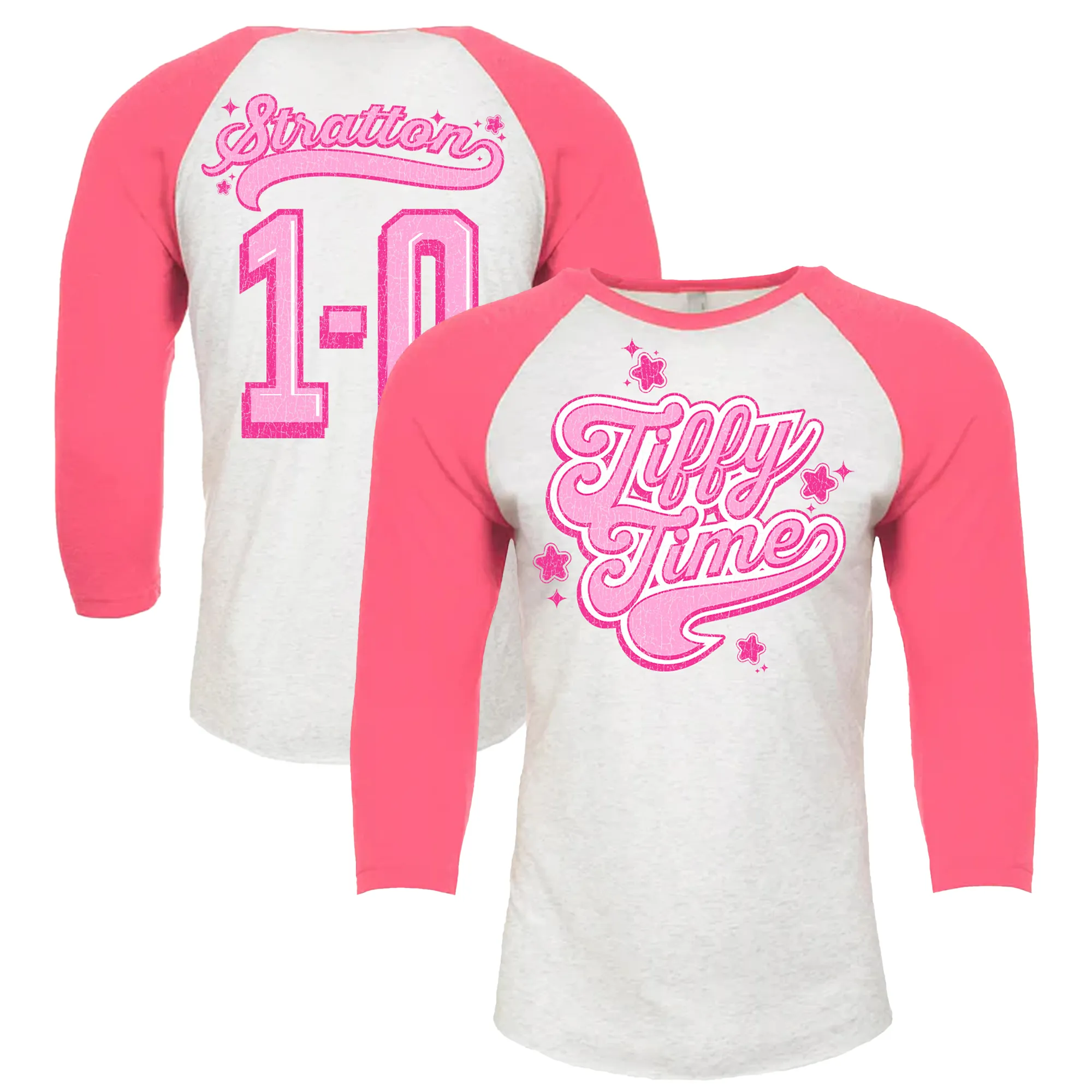 Men's White/Pink Tiffany Stratton 1-0 3/4-Sleeve Raglan T-Shirt sold by WWE