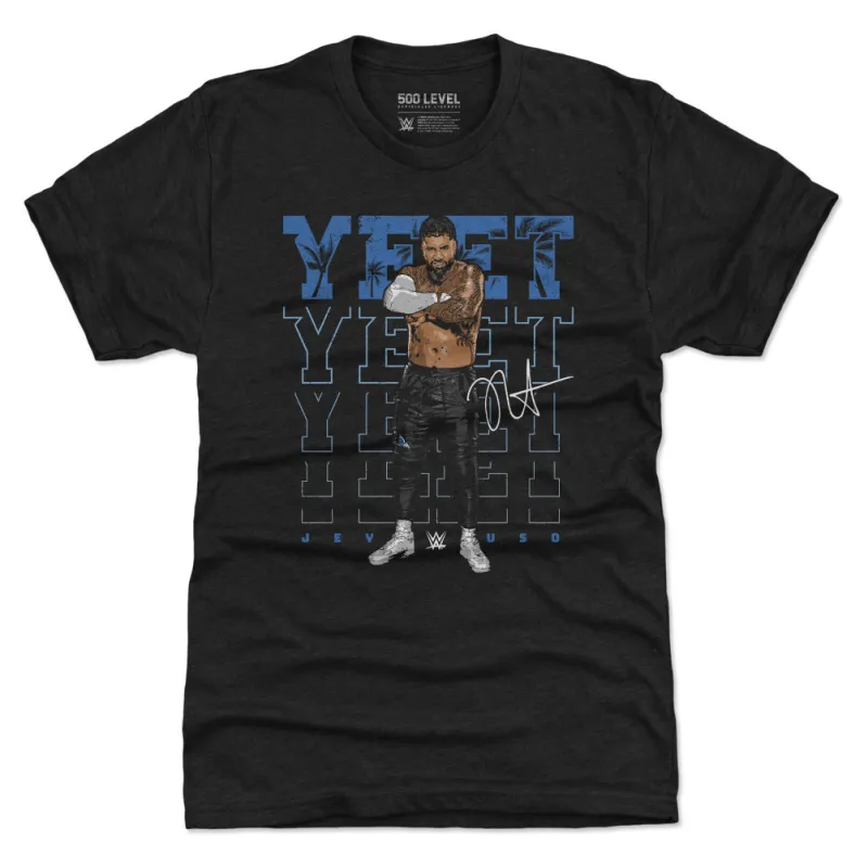 Men's 500 Level Heather Black Jey Uso Yeet Premium Tri-Blend T-Shirt sold by WWE
