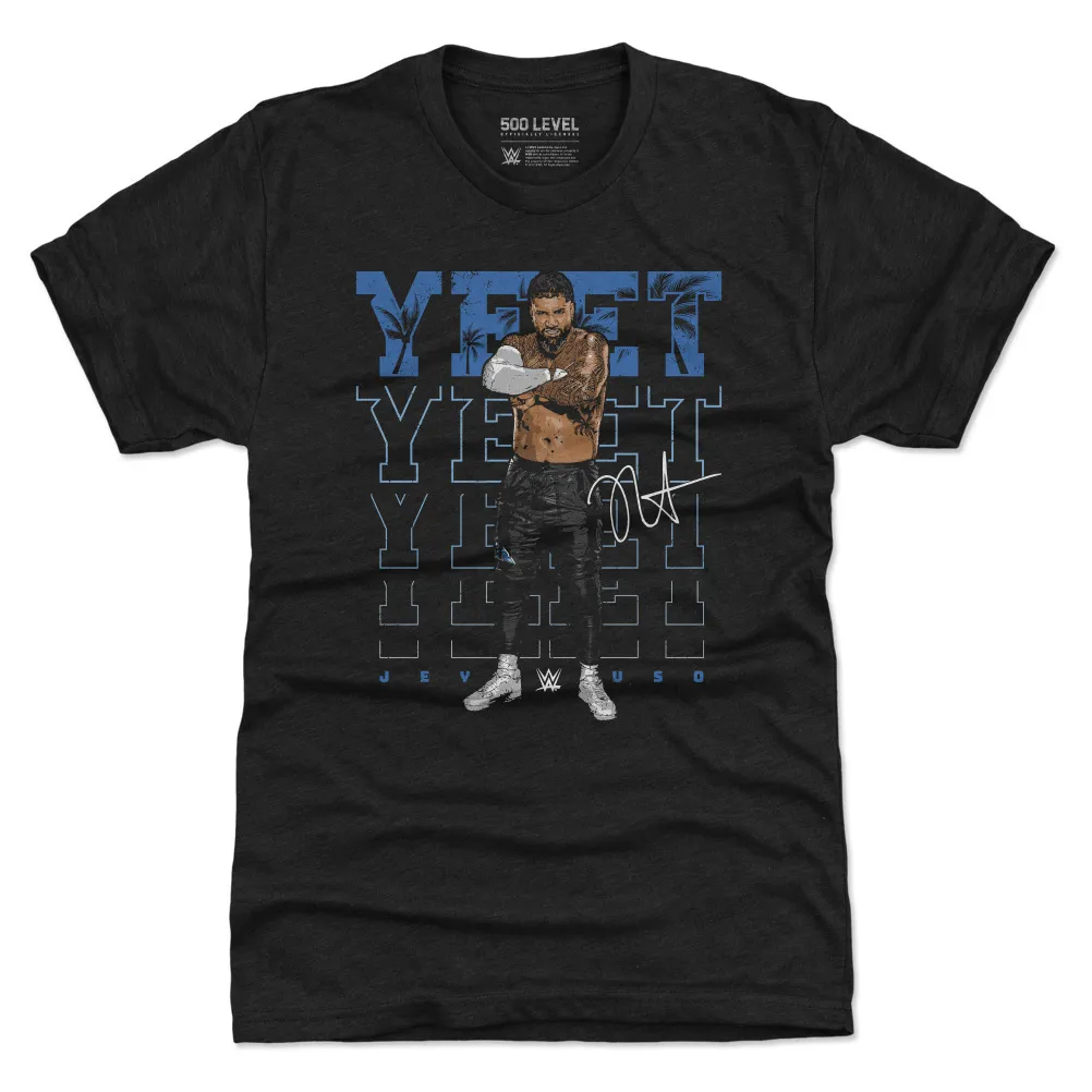 Men's 500 Level Heather Black Jey Uso Yeet Premium Tri-Blend T-Shirt sold by WWE