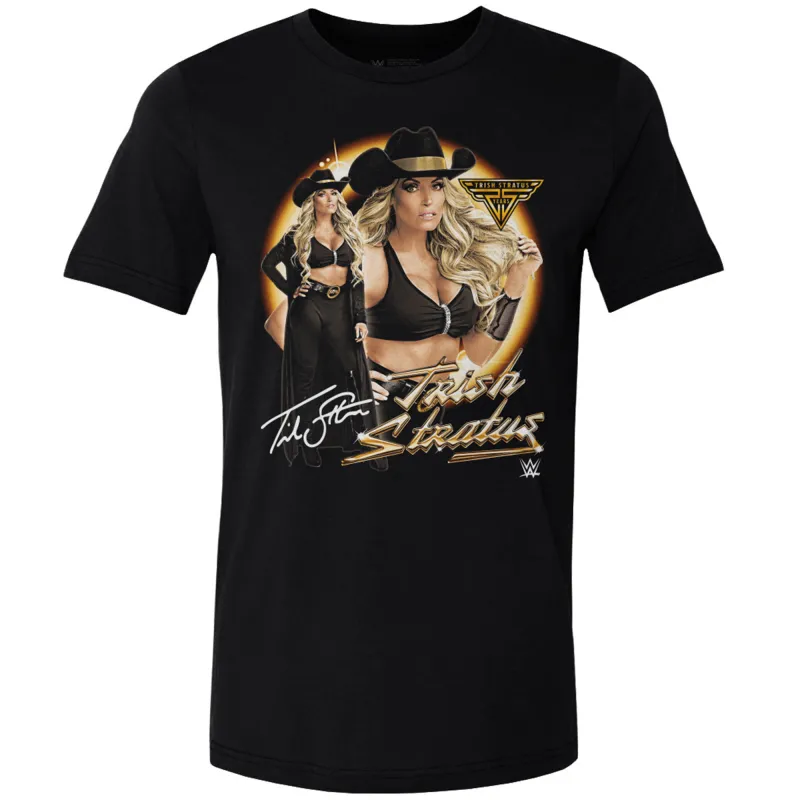 Men's 500 Level Black Trish Stratus 25th Anniversary Vintage T-Shirt sold by WWE
