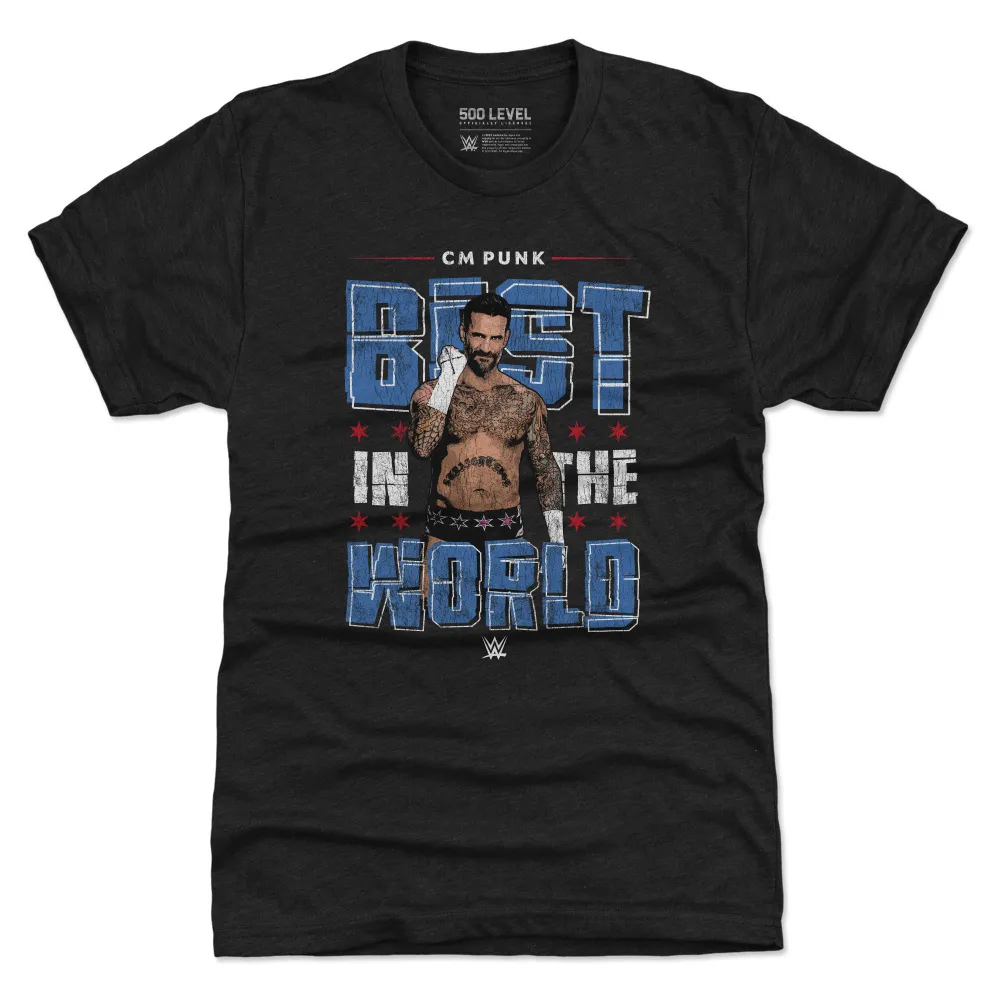 Men's 500 Level Heather Black CM Punk Gritty Tri-Blend T-Shirt sold by WWE