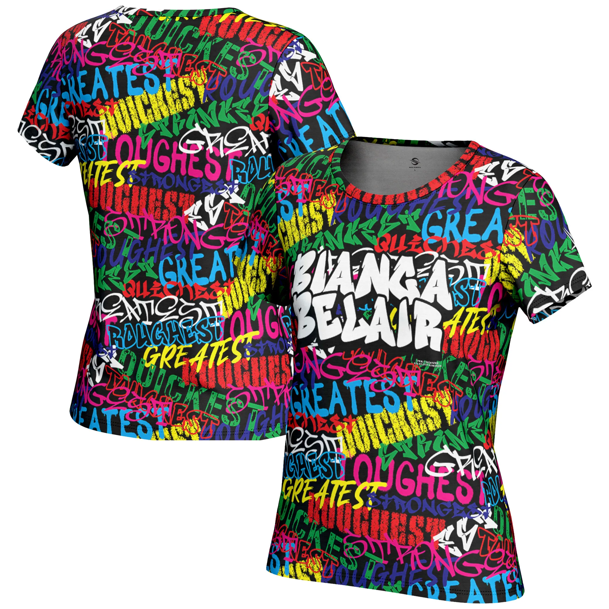 Women's ProSphere Black Bianca Belair Graffiti T-Shirt sold by WWE
