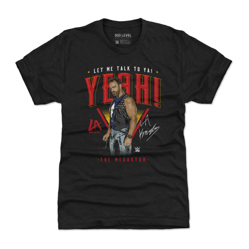 Men's 500 Level  Heather Black LA Knight The Megastar Premium T-Shirt sold by WWE