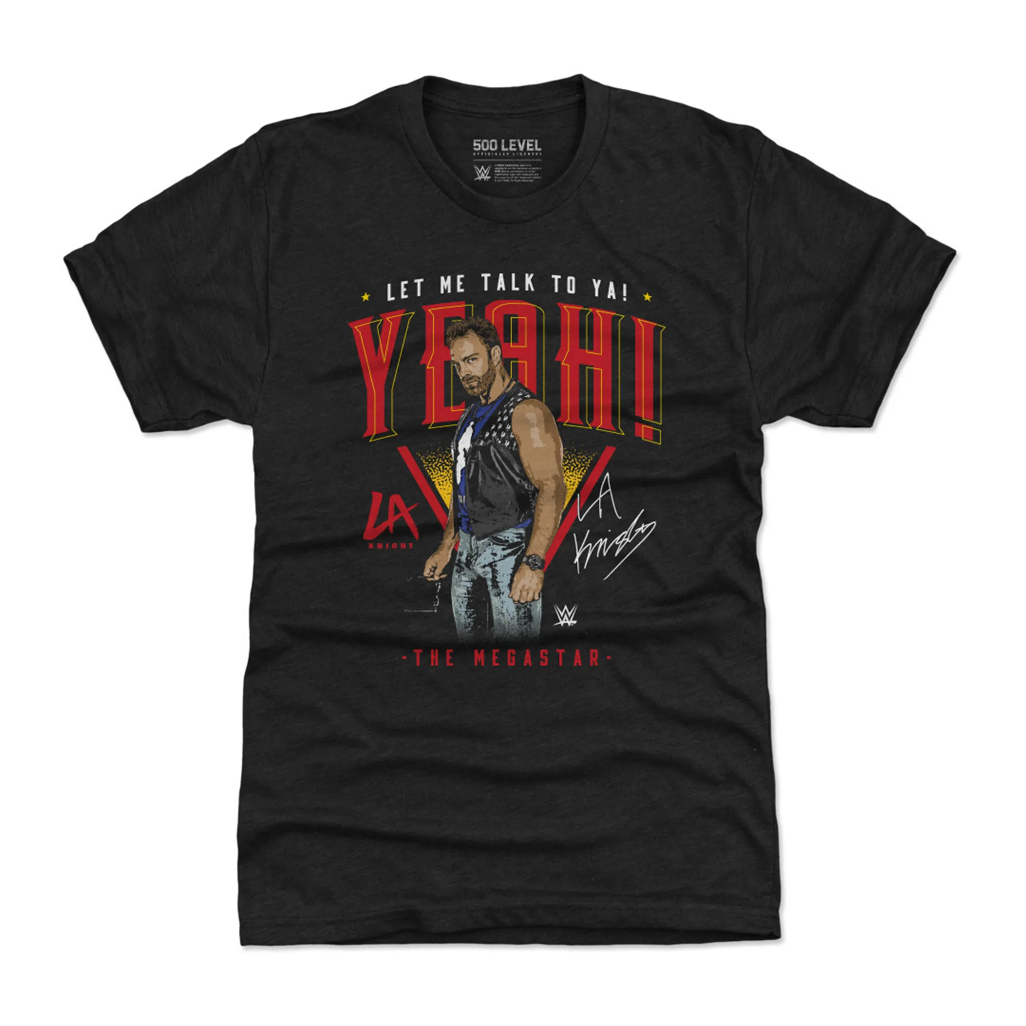 Men's 500 Level Heather Black LA Knight The Megastar Premium T-Shirt sold by WWE
