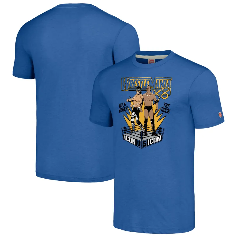 Men's Homage Heather Blue WrestleMania X8 Hulk Hogan vs The Rock T-Shirt sold by WWE