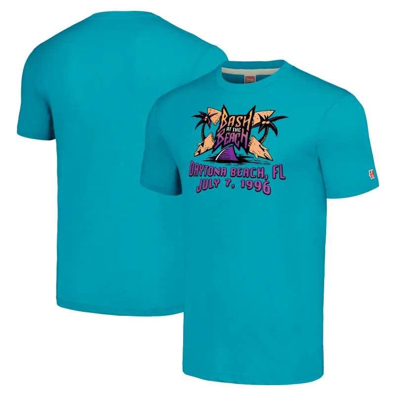 Men's Homage Heather Teal Bash At The Beach 1996 Retro Logo T-Shirt sold by WWE