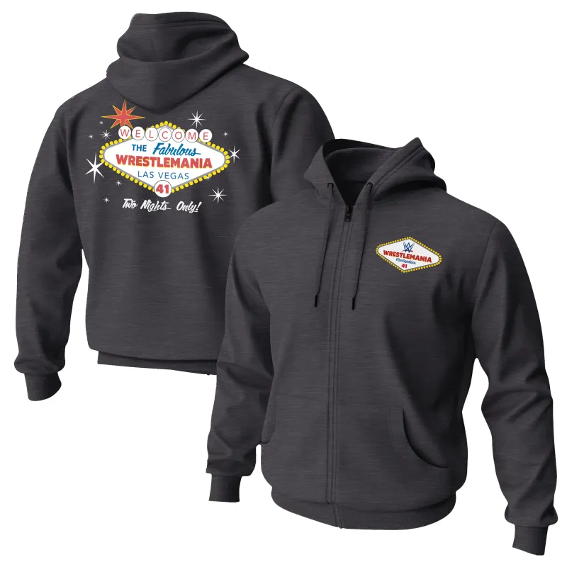 Men's Contenders Clothing Charcoal WrestleMania 41 Fabulous Las Vegas Full-Zip Hoodie sold by WWE
