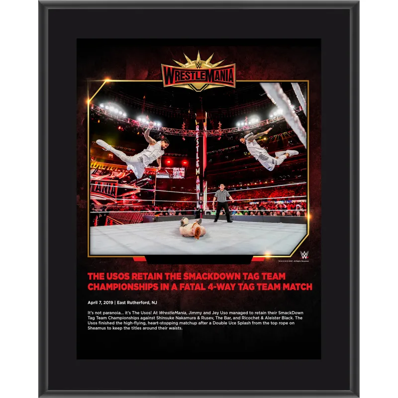 The Usos WWE Framed 10.5" x 13" WrestleMania 35 Sublimated Plaque sold by WWE