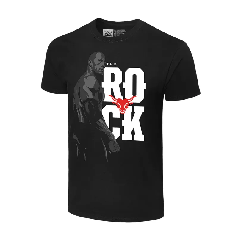 Men's Black The Rock Illustrated Logo T-Shirt sold by WWE