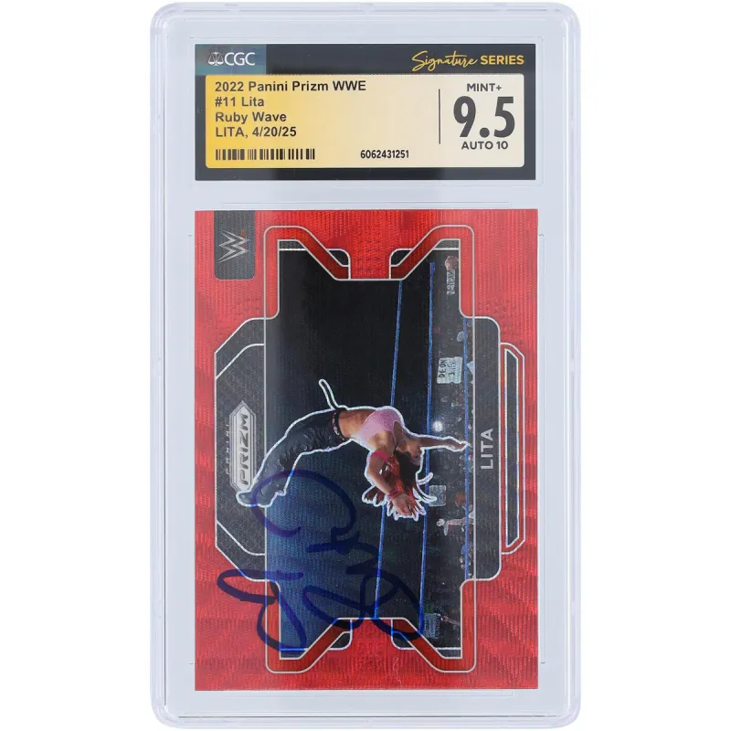 Lita WWE Autographed 2022 Panini Prizm Ruby Wave #11 CGC Fanatics Witnessed Authenticated 9.5/10 Card made by WWE